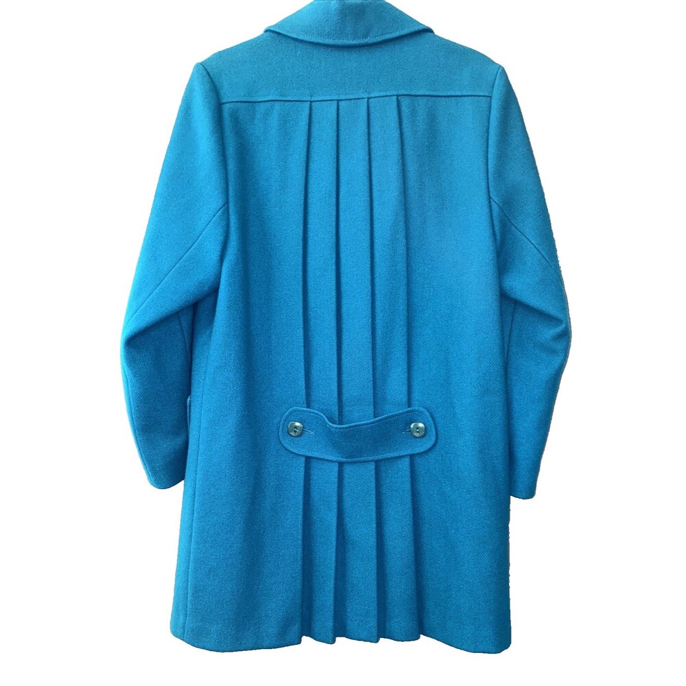 Vtg 70s 80s Miss New Yorker Pleated Wool Swing Pea Coat L Peacock Blue Teal MCM